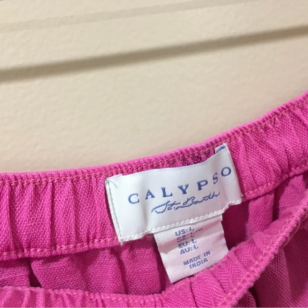 Calypso Saint Barth Maxi Skirt Womens L Linen Pull On A Line  Pink Vintage Look - Picture 4 of 5